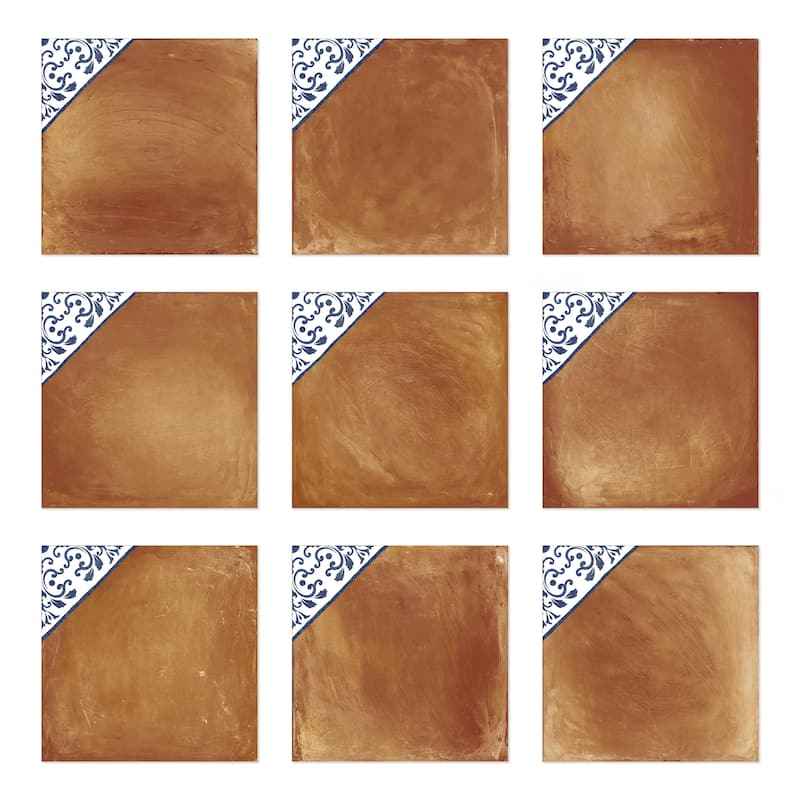 Merola Tile Sentier des Ocres Deco Blue 7-7/8" x 7-7/8" Porcelain Floor and Wall Tile