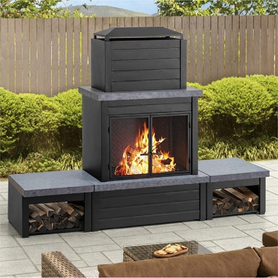 Outdoor Fireplace, Patio Wood Burning Steel Fireplace with Chimney