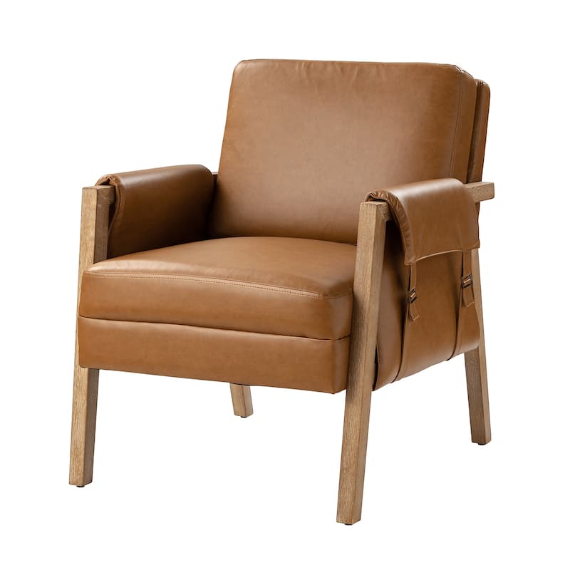 Olivia Farmhouse Faux Leather Accent Chair with Solid Wood Legs By HULALAHOME