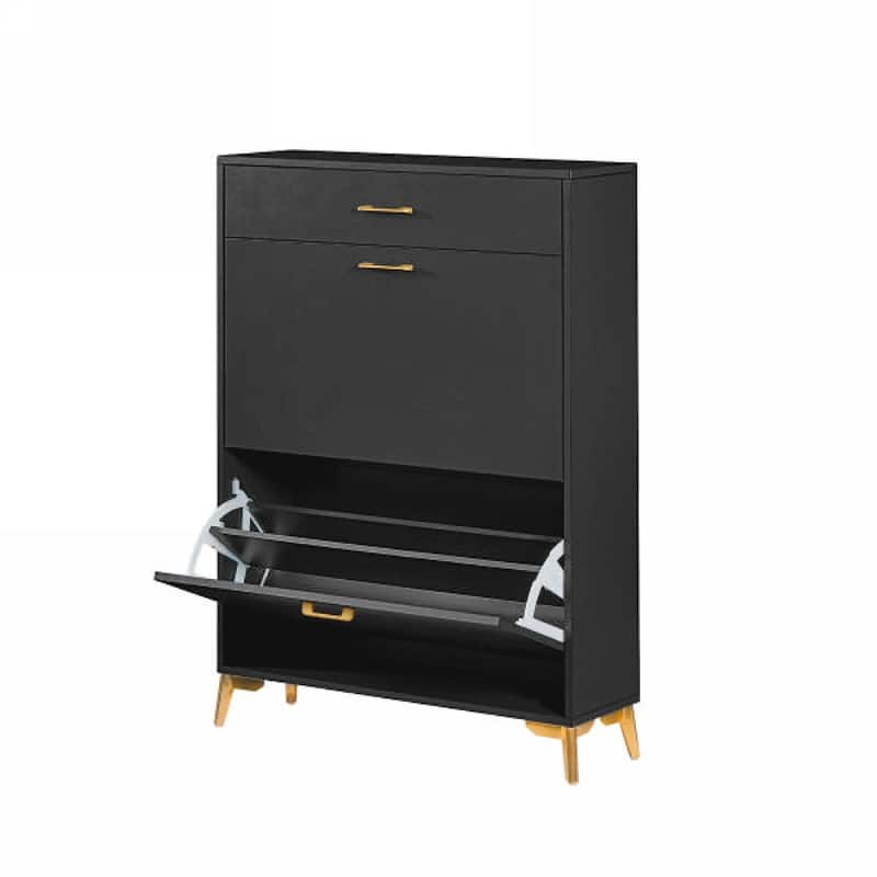 32 in.W 3-Tier MDF Shoe Storage Cabinet with Flip-Top Drawers