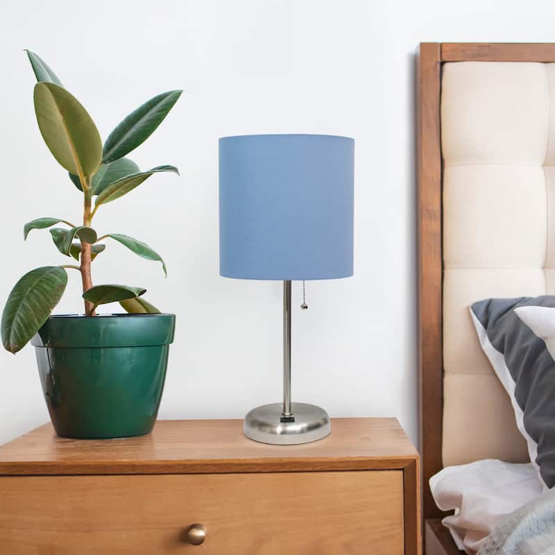 19.5" USB Port Feature Metal Lamp in Steel w Aqua Shade