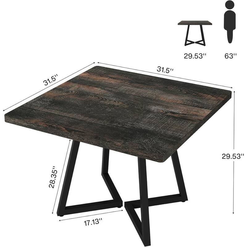 Square Dining Table Set, Industrial Dinner Table with Metal Base for Bar, Coffee Shop, Resturant
