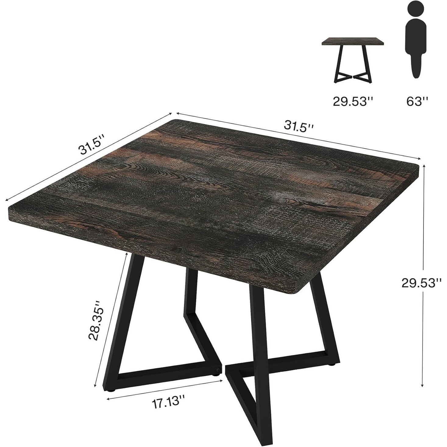 Square Dining Table Set, Industrial Dinner Table with Metal Base