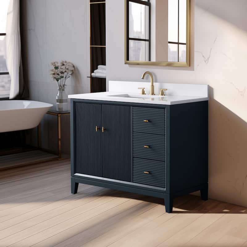 Vanity Art 42" Freestanding Bathroom Vanity with Engineered Marble Top and Sink