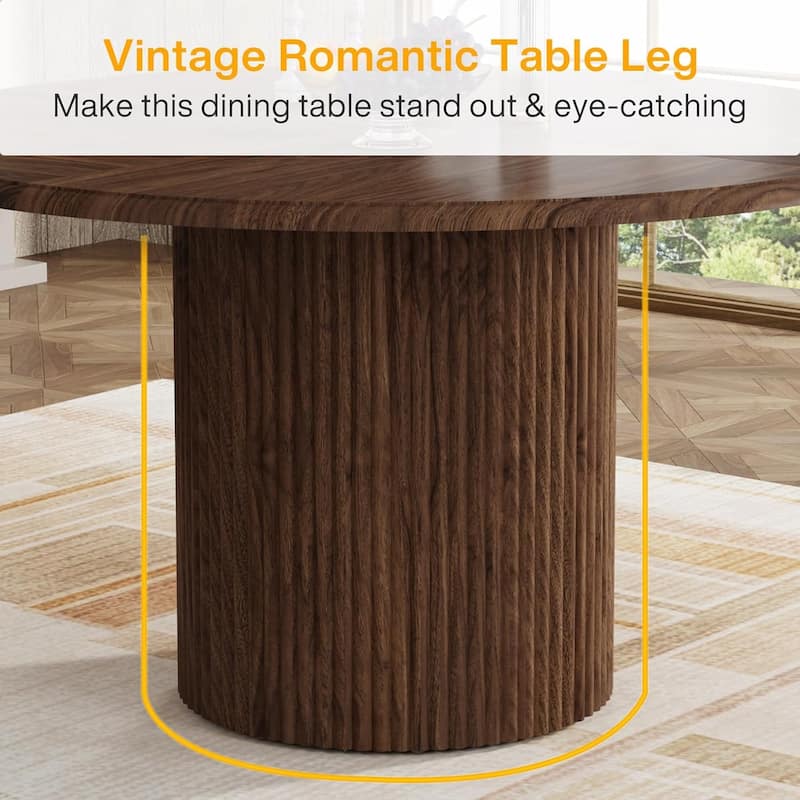 Round Dining Table for 4, Farmhouse Kitchen Table with Metal Base (Chairs Not Included)