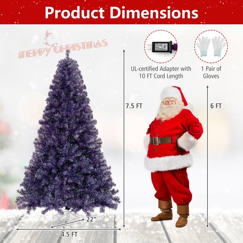 Gymax 7.5 FT Pre-Lit Tinsel Christmas Tree Artificial Xmas Tree w/