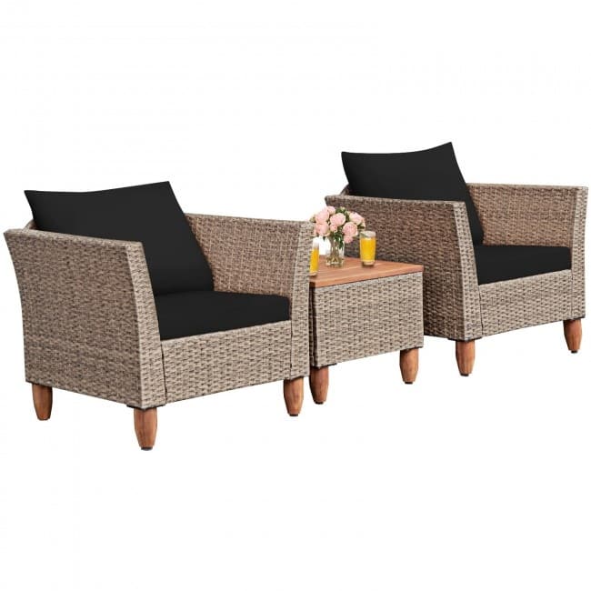 3 Pieces Patio Rattan Furniture Set with Washable Cushion for Yard Porch - 29" x 27" x 28"(L x W x H)