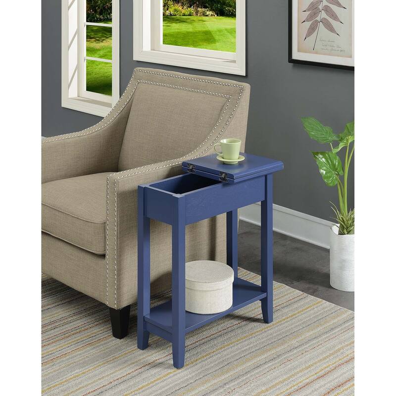 Convenience Concepts American Heritage Flip Top End Table with Shelf - Cobalt Blue