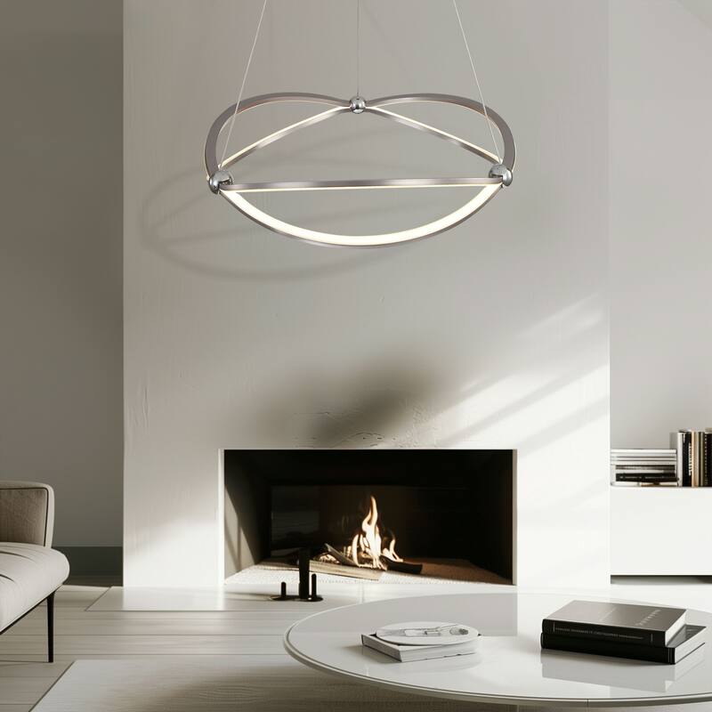 Spirale 24" LED Chandelier in Satin Nickel with No Shade - Silver