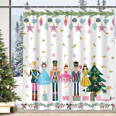 Nutcracker Shower Curtain - Pink Watercolor Christmas Decor, 72" x 72"
