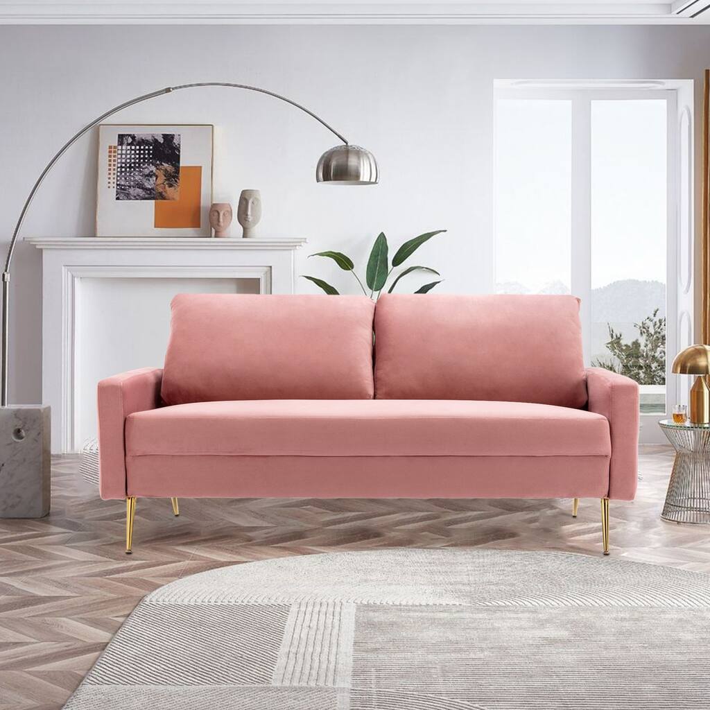 Upholstered Square Arms Fabric Sofa with Pillows