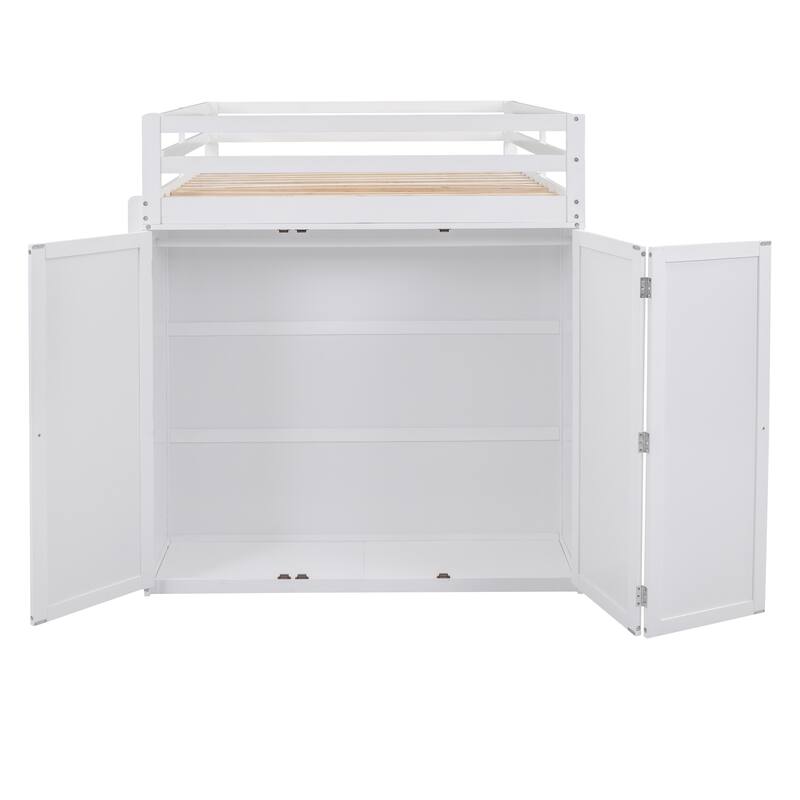 Space-Saving Full Loft Bed with Drawers, Desk, and Wardrobe in White