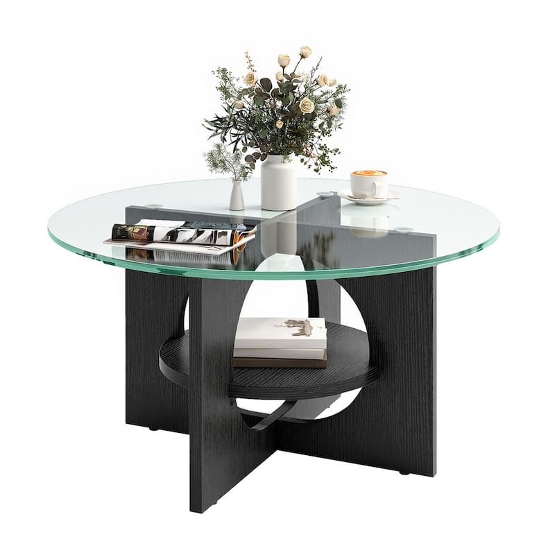 Moasis Round 2-Tier Glass Top Coffee Table