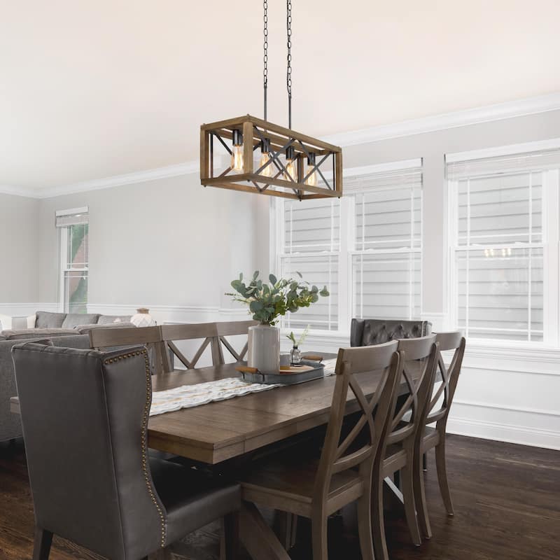 Cobert Modern Farmhouse 4-Light Wood Chandelier Linear Island Lights for Dining Room