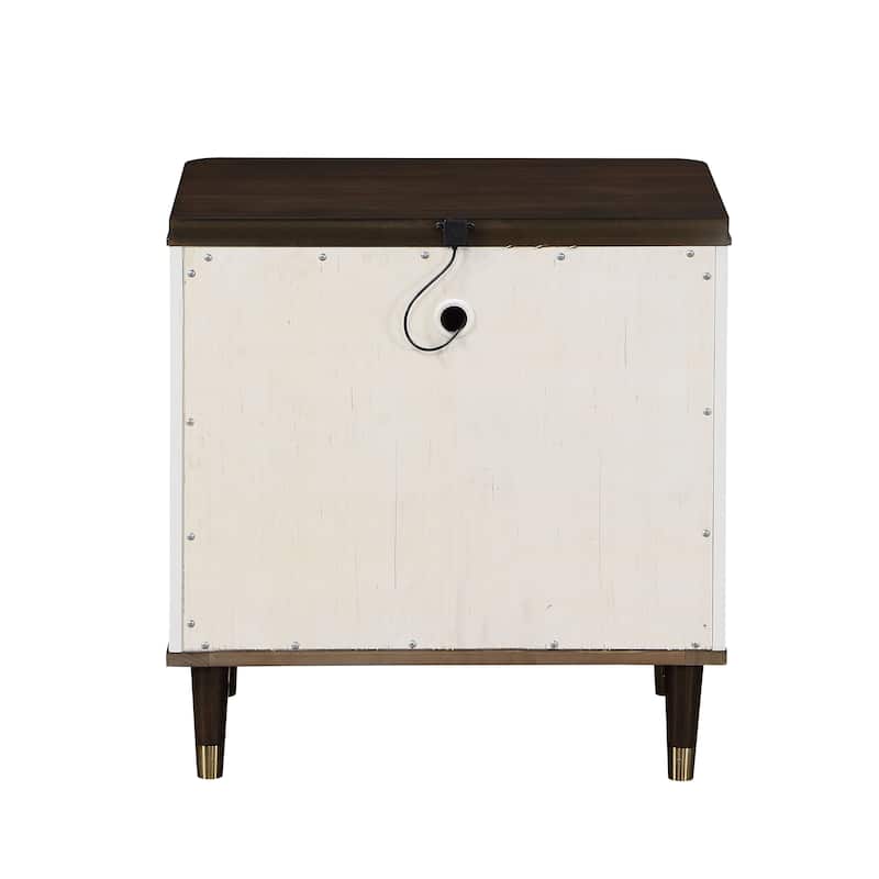 Nightstand with Slatted Drawer Fronts, Wooden Entryway Accent Table, Coffee Table with USB Port & Tapered Metal Legs