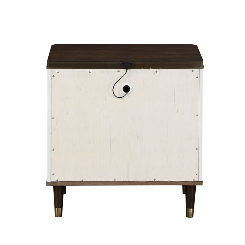 Contemporary Wooden Storage Nightstand,Accent Cabinet with USB and 2 Drawers