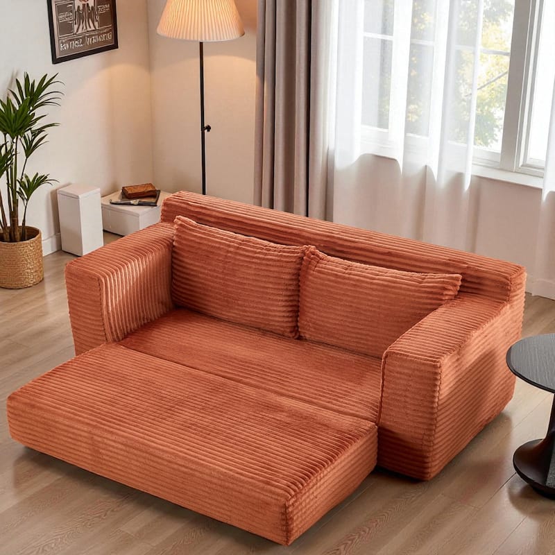 Convertible Memory Foam Loveseat Sofa Bed, No-Assembly Corduroy 2-in-1 Couch with Steel Frame for Small Spaces