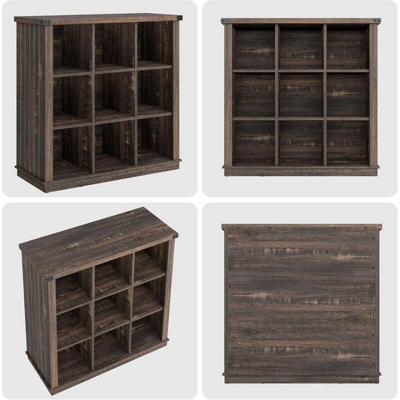 9-Cube 3-Tier Wood Storage Organizer Bookshelf, Display Cabinet for Living Room