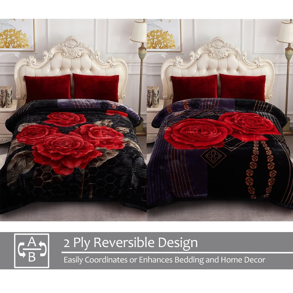 2 Ply A&B Printed Raschel Bed Blanket 85" x 95"-10 Pounds