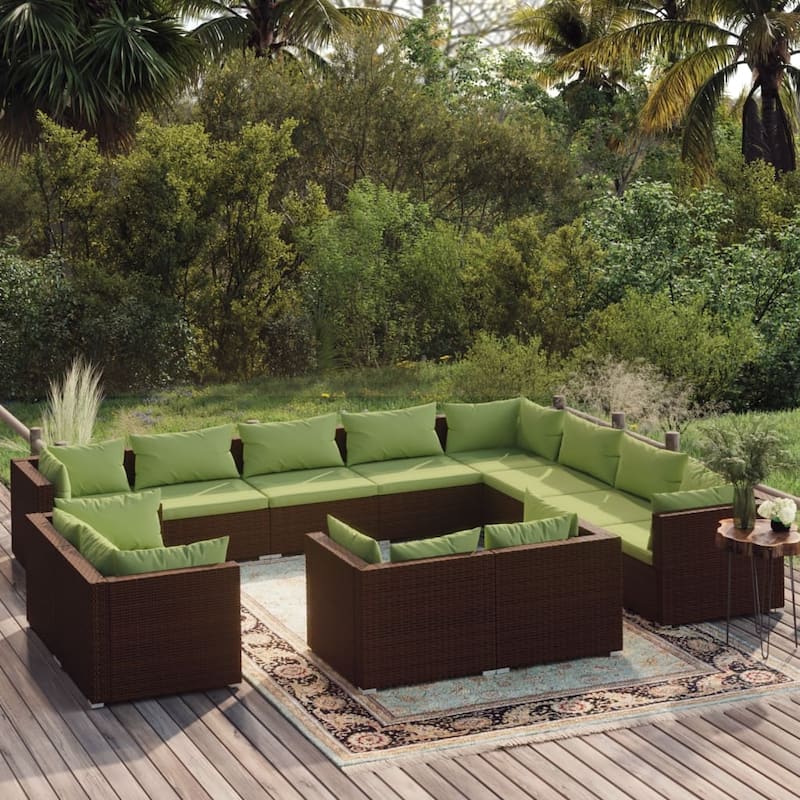 vidaXL Patio Lounge Set Outdoor Sectional Sofa Set Table Garden Poly Rattan - 27.6" x 27.6" x 23.8"