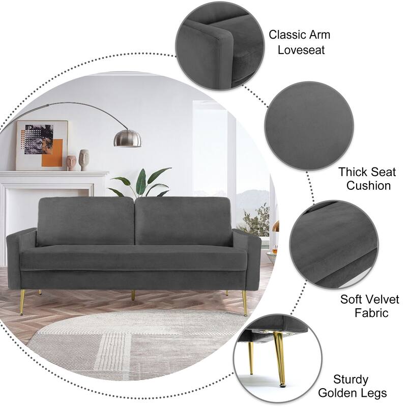 Upholstered Square Arms Fabric Sofa with Pillows