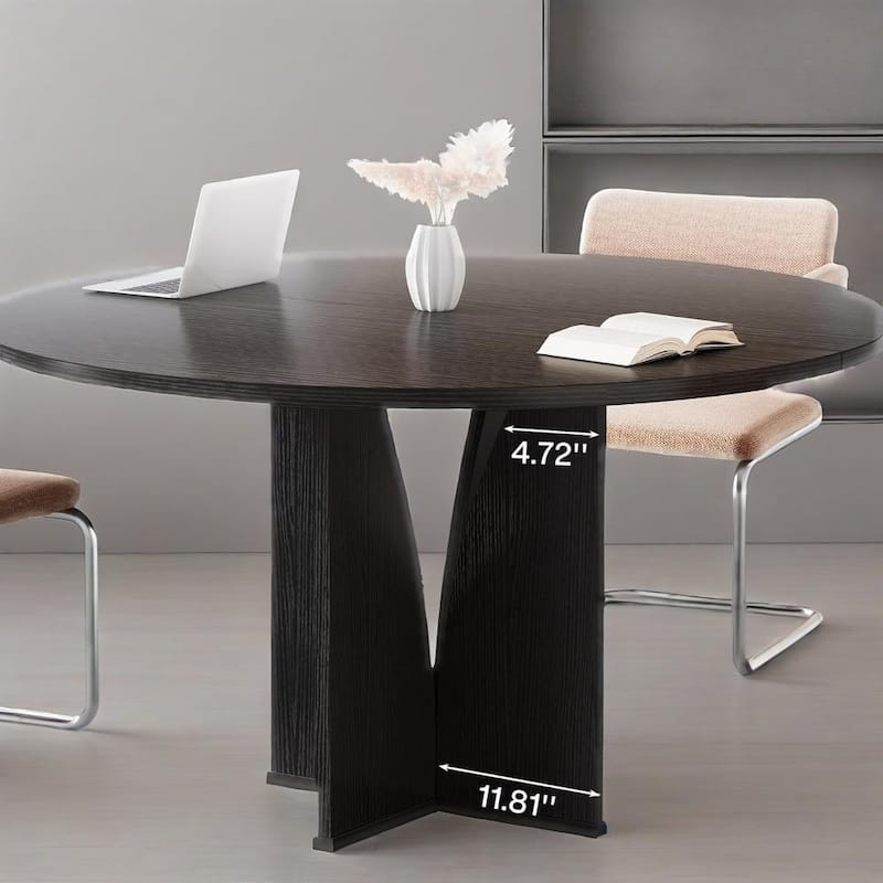 Wood Farmhouse Round Dining Table for 4 People with Sturdy Legs - 39.37 L x 39.37 W x 29.53 H in - Black