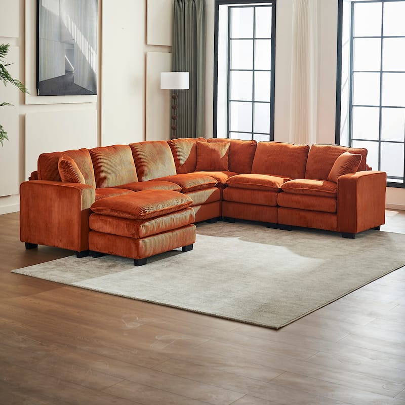 Modern U-Shaped 6-seat Modular Sectional Sofa with 1 Ottoman & 3 Toss Pillows