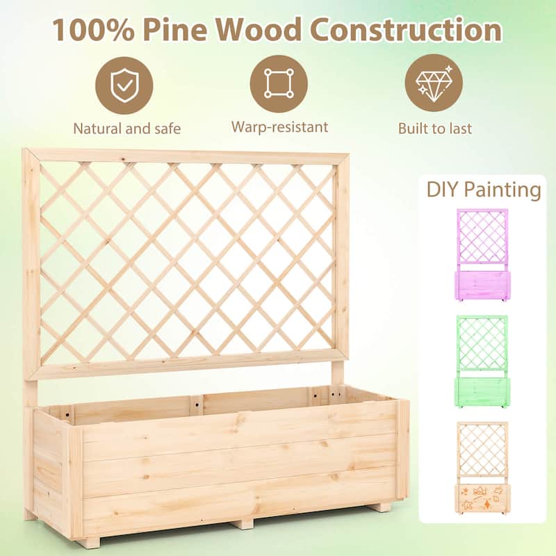 1 PCS/2 PCS Wood Elevated Planter Box Raised Garden Bed w/ Trellis