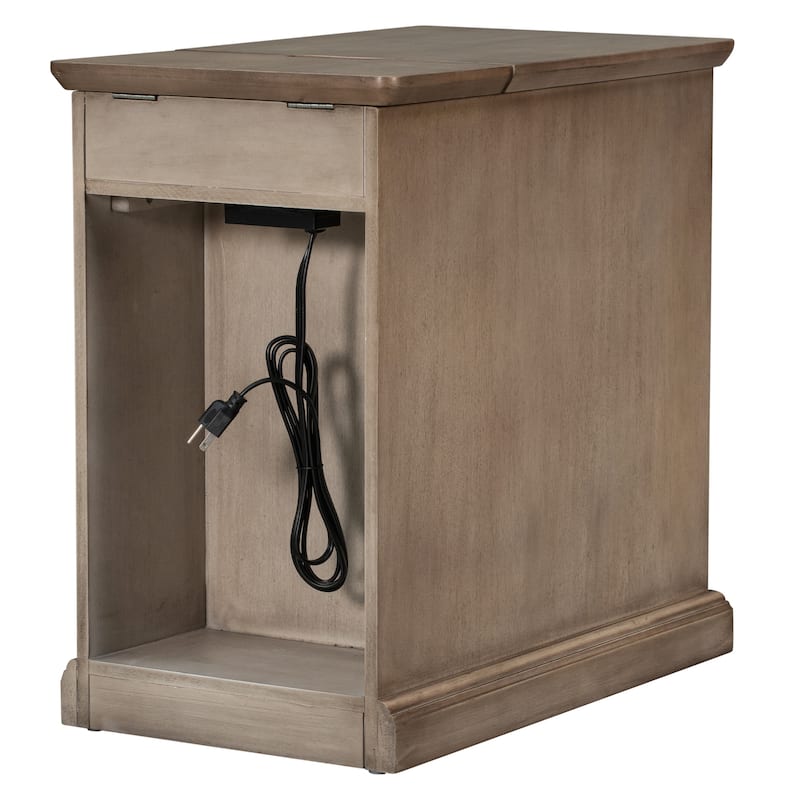 Classic Vintage Livingroom End Table with USB Ports and One Multifunctional Drawer - 14'' D x 24.3" W x 23" H