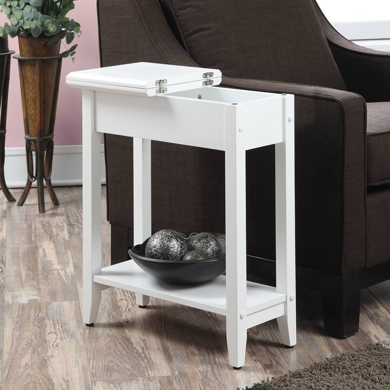 Flip Top End Table with Concealed Storage Compartment, Straight Legs and Sleek Narrow Design for Any Living Room - 23