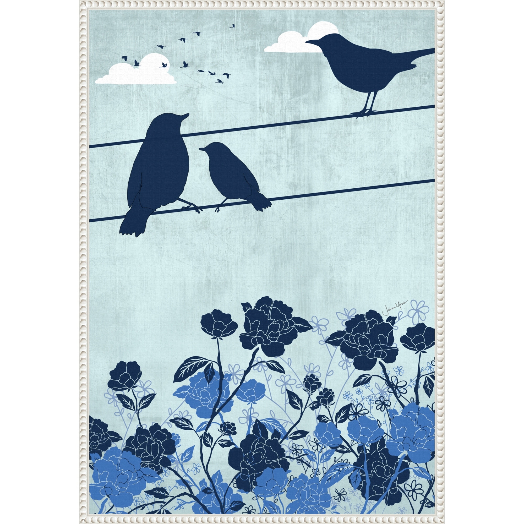 3 Birds Blue by Jemma Morris Framed Canvas Wall Art