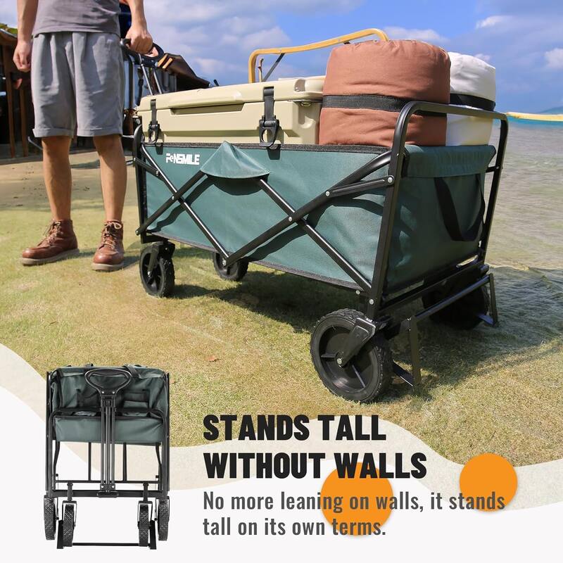 Heavy-Duty Collapsible Folding Wagon - 220lb Capacity All-Terrain Utility Cart for Camping & Beach