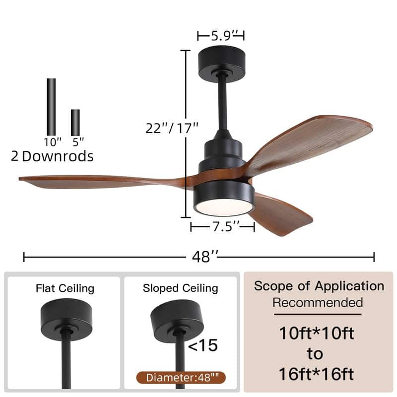 Sofucor 48/52 Inch Wood Ceiling Fan with Light and Remote/Smart App Voice Control, Dimmable Lights Included