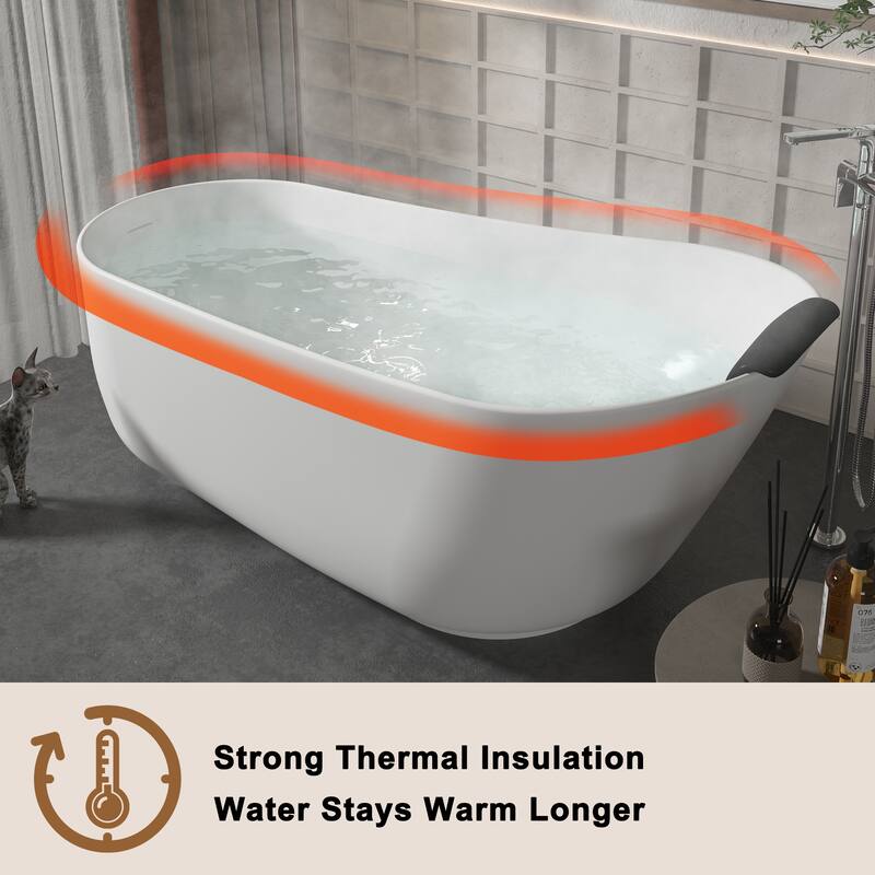 CASAINC Resin Stone Solid Surface Soaking Stand Alone Bathtub Freestanding Bathtub in Matte White