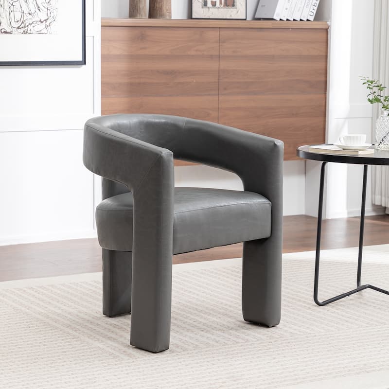SEYNAR Modern Glam PU Leather Upholstered Dining Chair, Open-Back Accent Chair