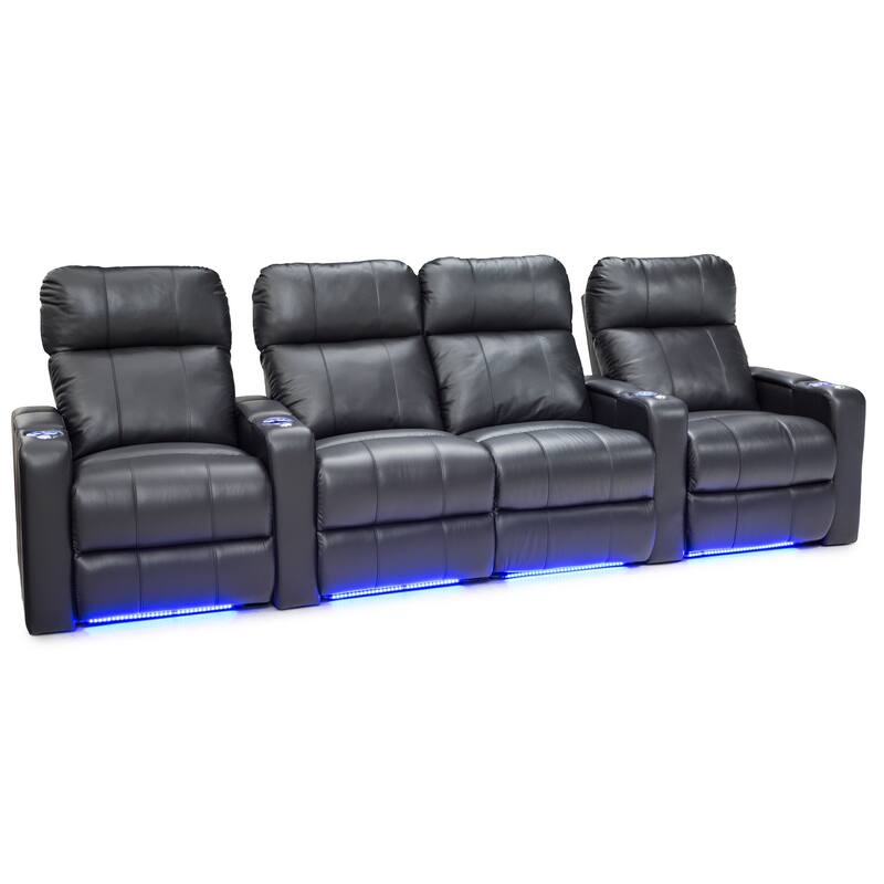 Seatcraft Monterey Home Theater Seating Top Grain Leather 7000 - Row of 4 with Center Loveseat - Black