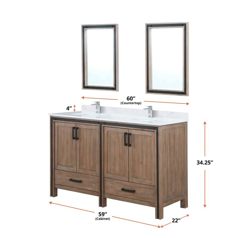 Ziva Bath Vanity, White Quartz Top, Faucet Set and Mirrors