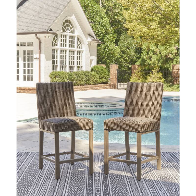 Signature Design by Ashley Walton Bridge Driftwood Outdoor Bar Stool (Set of 2) - 20.38" W x 26.88" D x 44.5" H