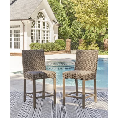 Signature Design by Ashley Walton Bridge Driftwood Outdoor Bar Stool (Set of 2) - 20.38" W x 26.88" D x 44.5" H