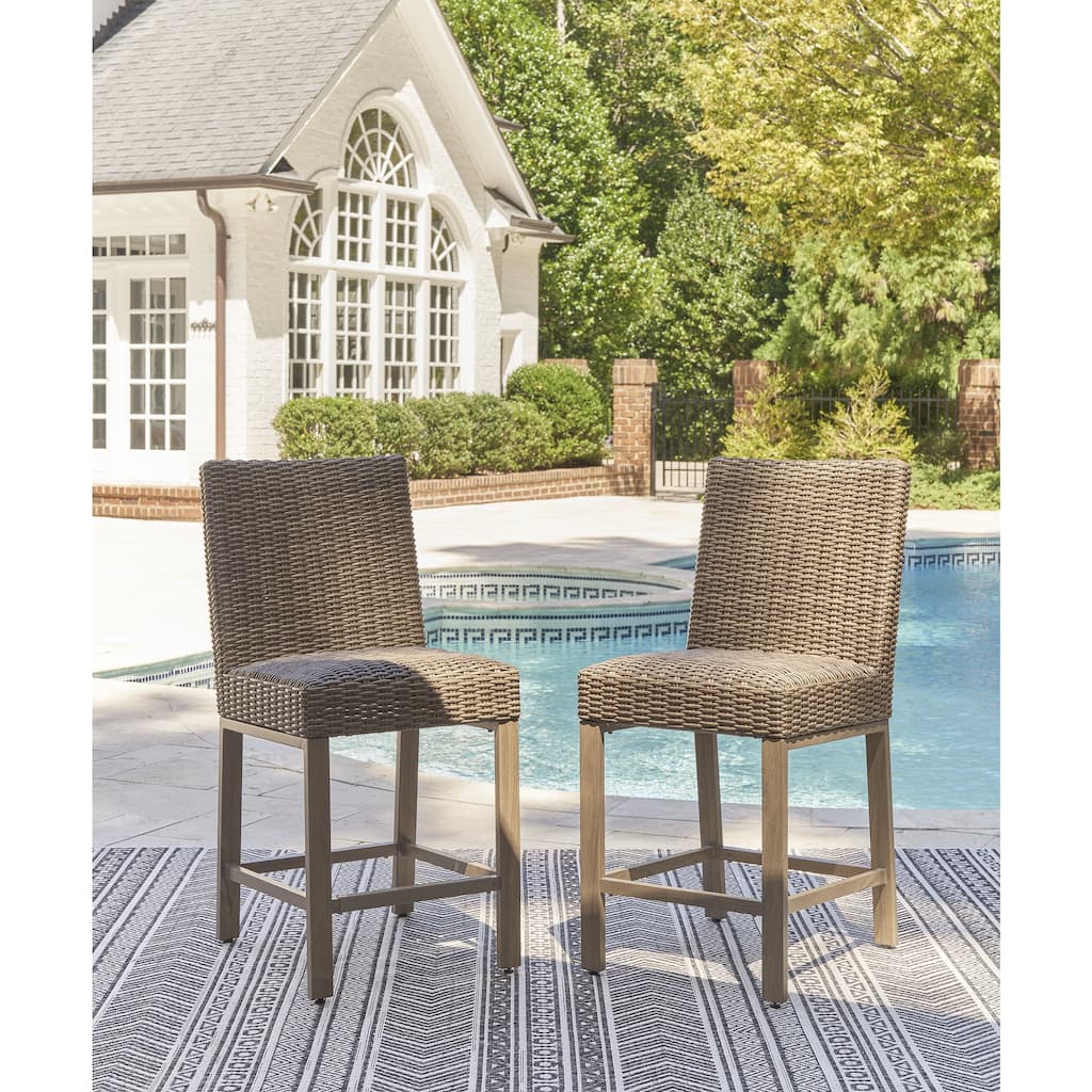 Signature Design by Ashley Walton Bridge Driftwood Outdoor Bar Stool (Set of 2) - 20.38" W x 26.88" D x 44.5" H