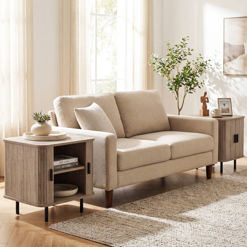 Gymax End Table Modern Mid Century Nightstand w/Sliding Tambour Doors