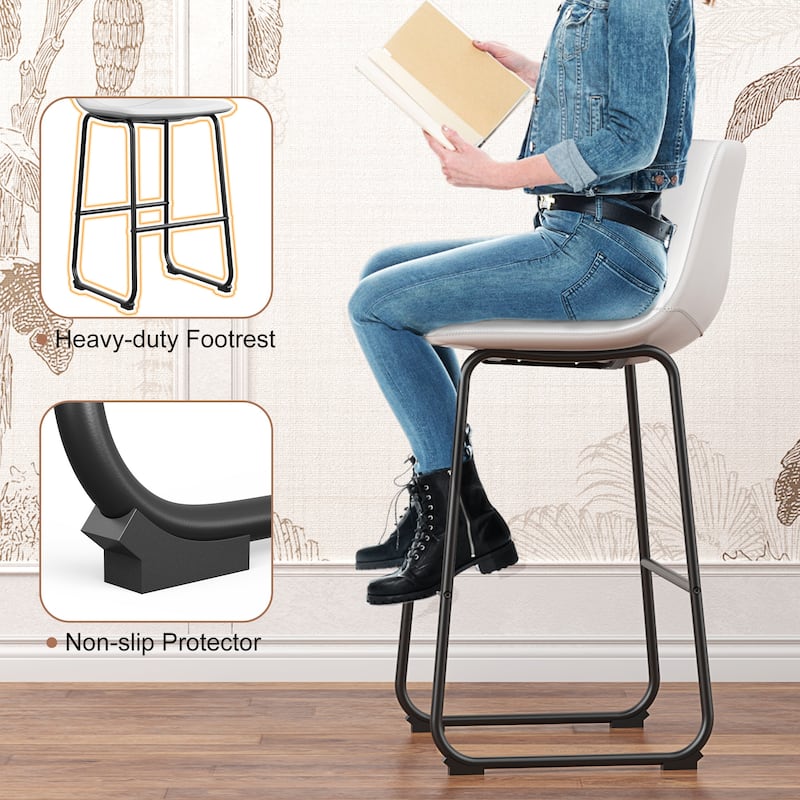 Bar Stools Faux Leather Counter Stools with Back Armless Dining Chairs (Set of 2)