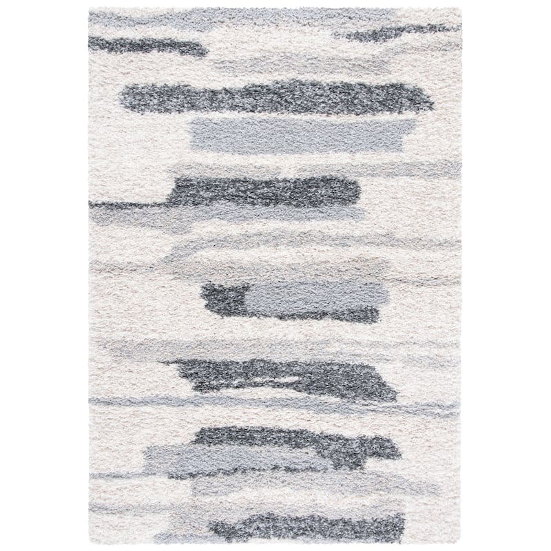 SAFAVIEH Fontana Shag Radha Modern Abstract 2-inch Thick Rug - 4' Square - Grey/Ivory