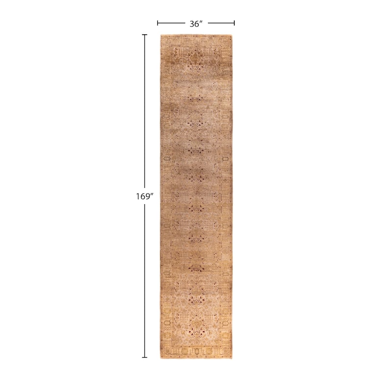 Overdyed One-of-a-Kind Hand-Knotted Runner Rug - Beige - 3' 0" x 14' 1"