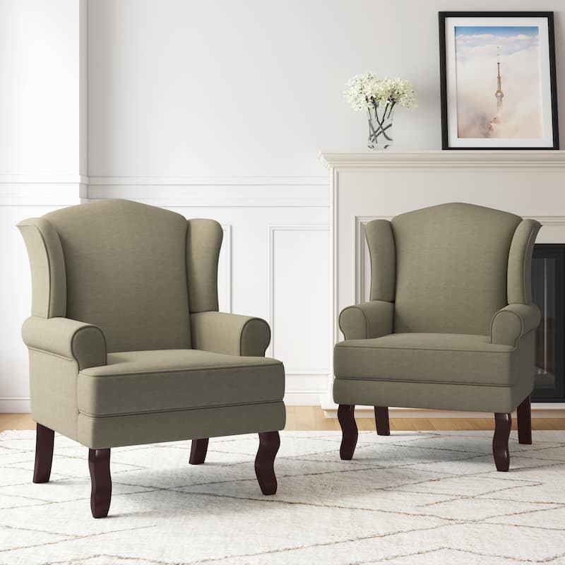 2 Set Traditional Wingback Accent Chairs Upholstered Armchair - Light Camel