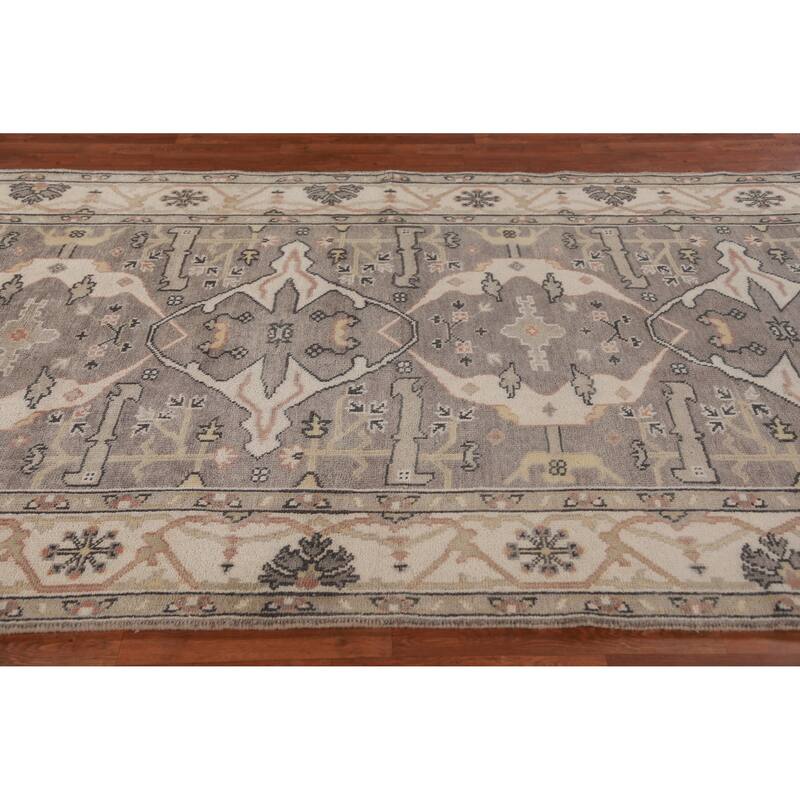Gray Oushak Indian Runner Rug Hand-Knotted Wool Carpet - 6'0" x 18'0"