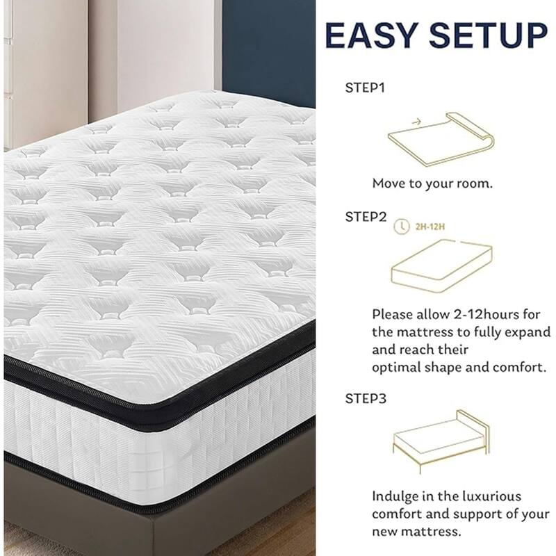 10"/12" inch Twin Diamond Innerspring Hybrid and Cooling Gel Memory Foam Mattress, Pressure Relief, and Motion Isolation