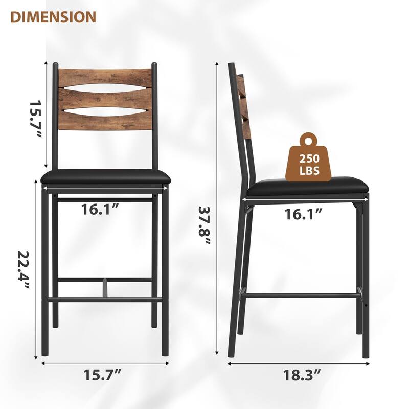 Bar Stools Set of 2 - Thick Cushioned Faux Leather Stools with Islamic Geometric Backrest, Gold Accent Footrest