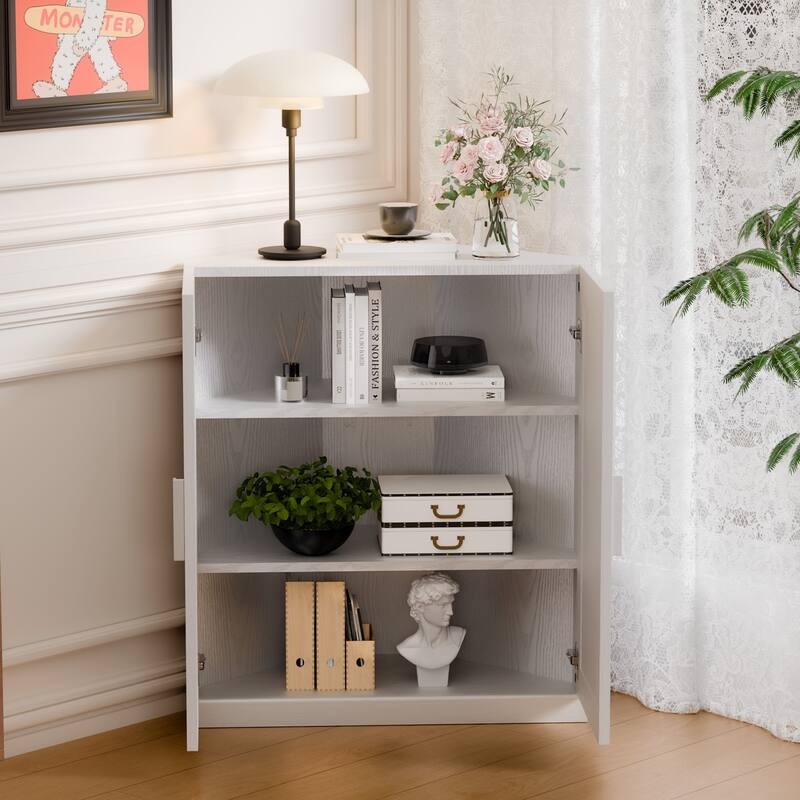 Corner Cabinet Wooden Corner Storage Organizer Cabinet with Adjustable Shelves