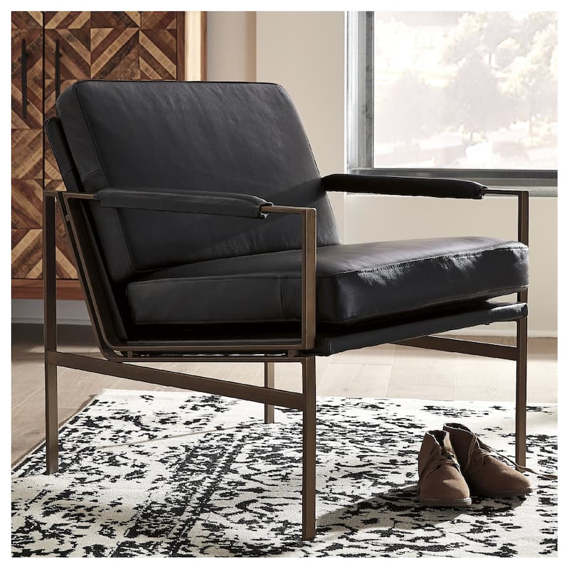 Signature Design by Ashley Puckman Mid Century Modern Leather Accent Chair - 29" W x 31.5" D x 34.25" H - Black